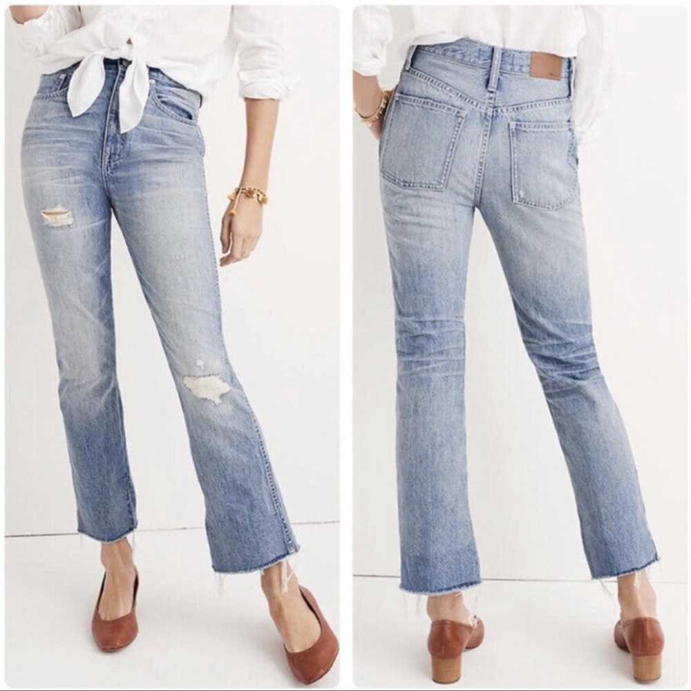 Madewell 29 Rigid Demi Boot Crop Distressed High Waisted Light Wash Jeans